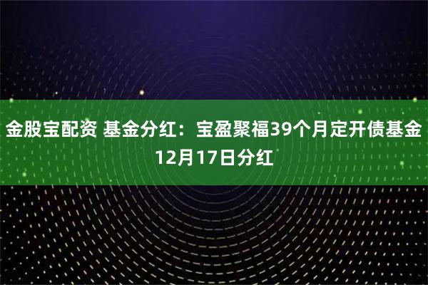 金股宝配资 基金分红：宝盈聚福39个月定开债基金12月17日分红