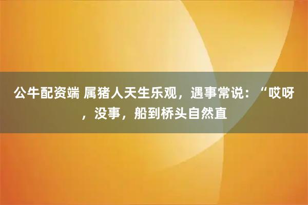 公牛配资端 属猪人天生乐观，遇事常说：“哎呀，没事，船到桥头自然直